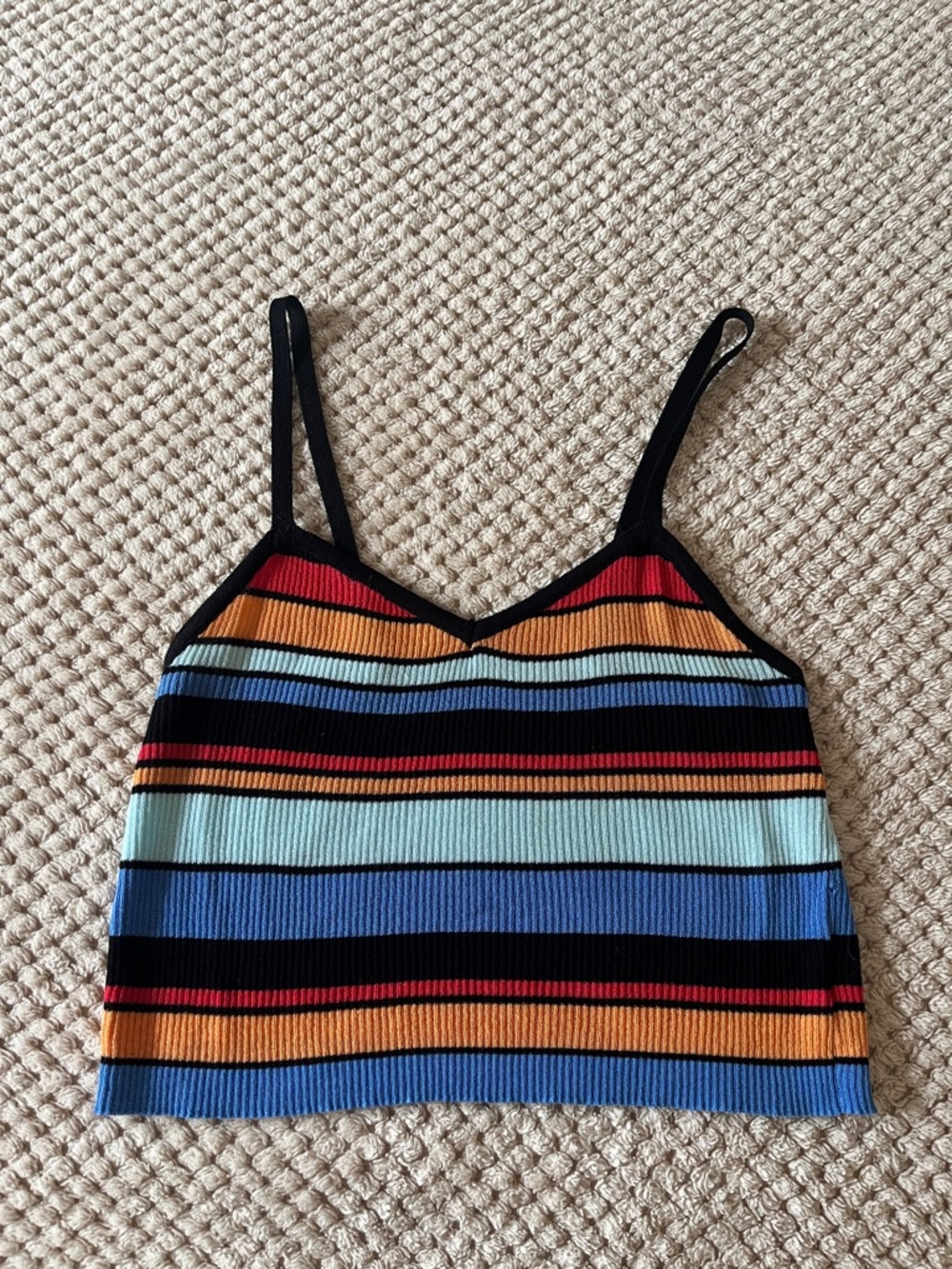 Striped Ribbed Crop Cami Top in Multi-Color